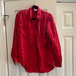 100 percent silk Red Button-Up Shirt
